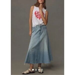 NWT MOTHER The Full Swing Fray Midi Skirt in Light Blue Sz 25